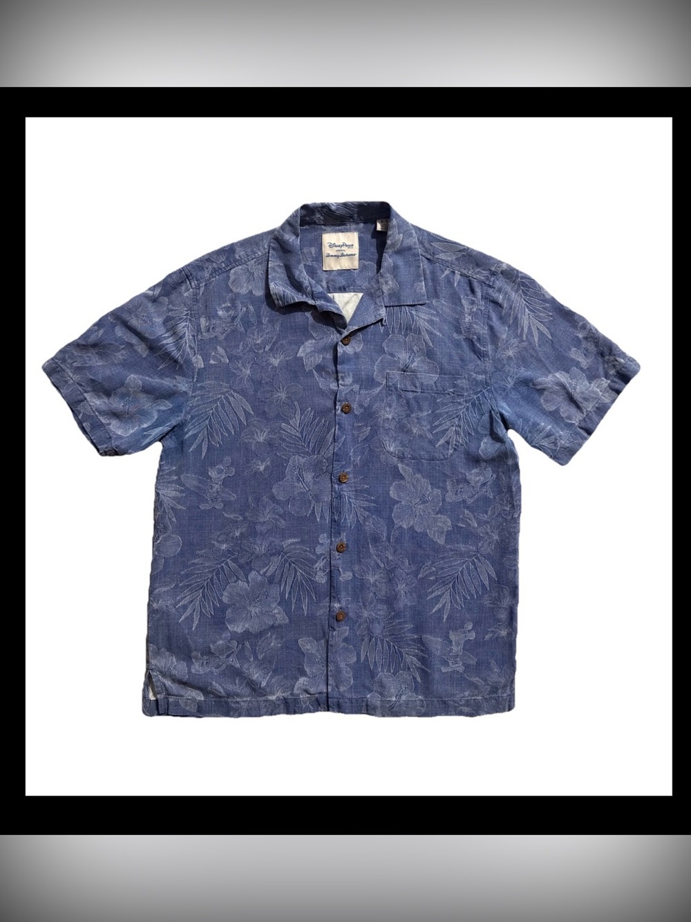 Disney Parks Tommy Bahama Blue Silk Tropical Floral Hawaiian Shirt Men's Size M